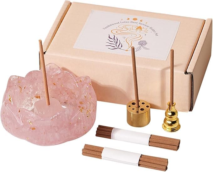 El Regalo Crystal Lotus Flower Incense Holder & Incense Sticks Gift Set | Resin Lotus Bowl Ash Catcher | Spiritual Home Decor for Diwali, Meditation, Relaxation, Wealth, Luck & Fortune