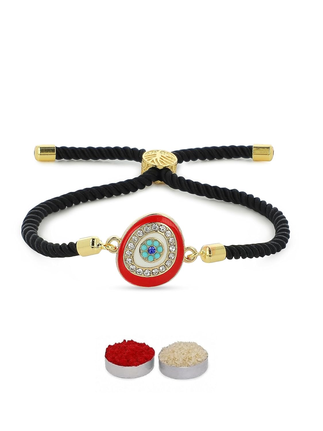 El Regalo Statement1PC Evil Eye Rakhi with Roli Chawal & Rakhi Message Card in Gift Box- Lucky Protection Rakhi to Avoid Negative Energies for Brother/Sister-in-Law/Niece or Nephew (Option-5)