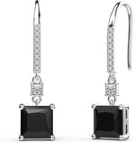 El Regalo Square Princess Cut Cubic Zirconia Dangle Earrings for Women & Girls | Elegant Drop Earrings in Black & Royal Blue Sapphire | 925 Silver Plated CZ Statement Earrings (Black)