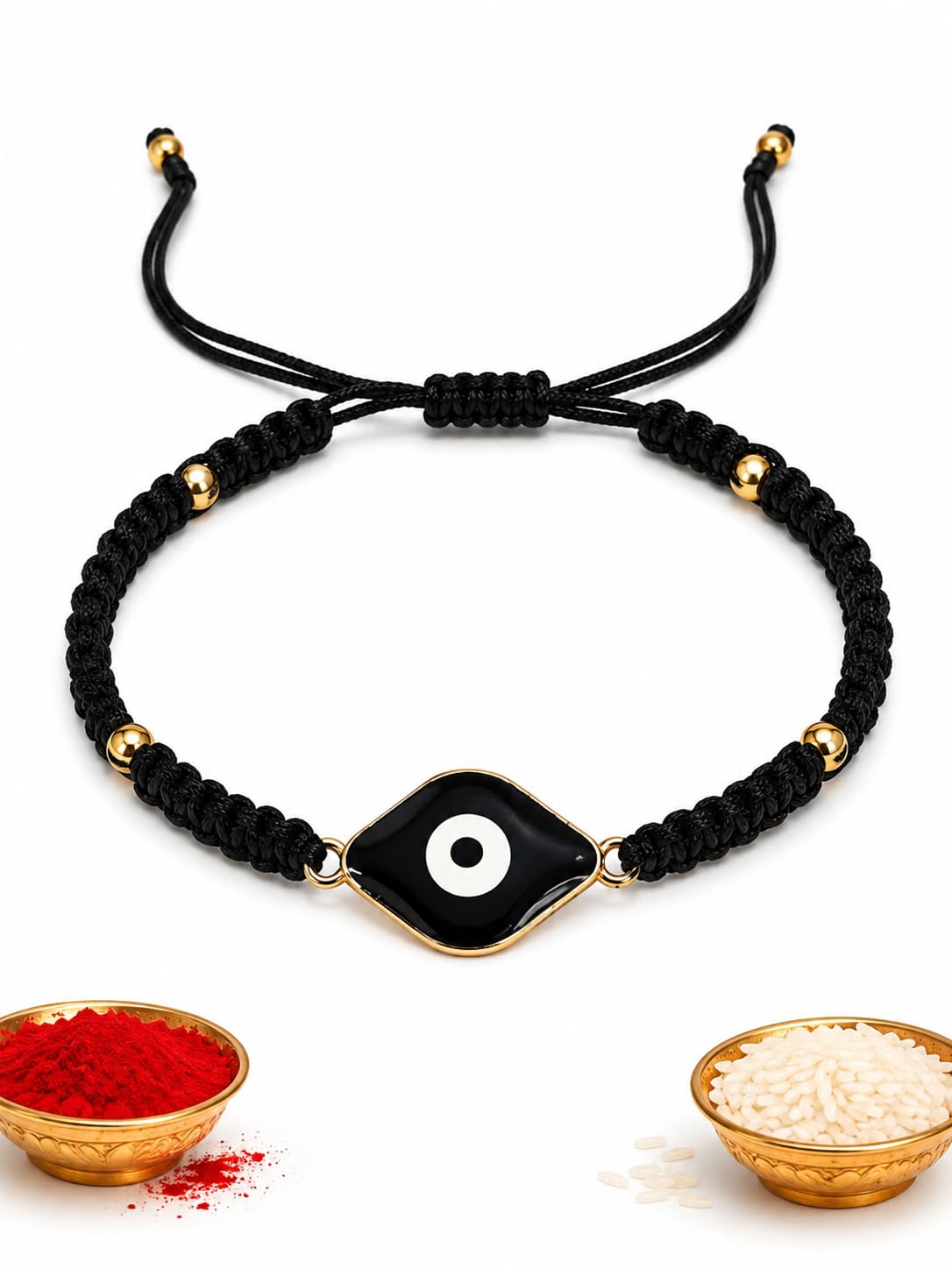 El Regalo Evil Eye Bracelet Rakhi for Brother with Roli Chawal in Gift Box (Black)