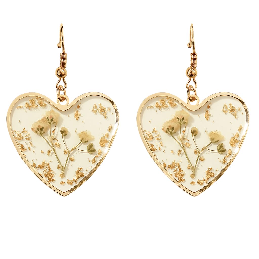 El Regalo Beautiful Transparent Heart Dried Flower Earrings for Women | Handmade Real Dried Floral Resin Dangle Earrings | Lightweight Bohemian Style Camellia Flower Earrings | Elegant Jewelry Gift (style-1)