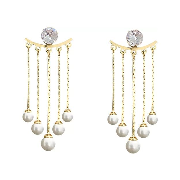 El Regalo 2-in-1 Pearl & Rhinestone Stud Earrings - Elegant Convertible Tassel Earrings for Women & Girls, Fashion Jewelry for Any Occasion