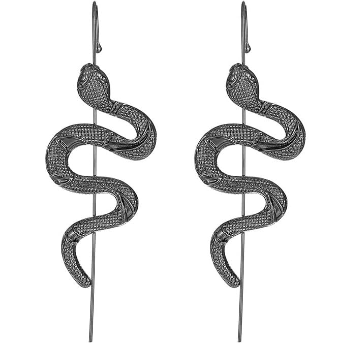 El Regalo Women's Snake Crawler Pin Earrings - Fancy Ear Hook Clip Punk | Boho Ear Crawler With Snake Design (Black)