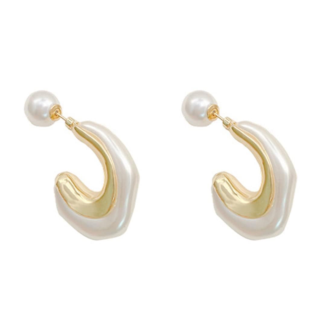 El Regalo Geometric Pearl Statement Earrings- Fashion 2 Ways Pearl Cuff Earrings for Girls & Women