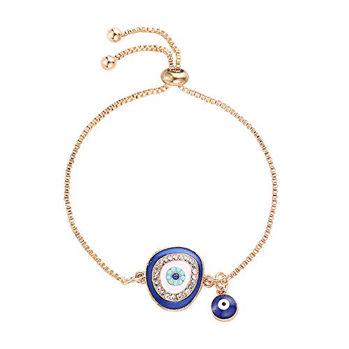 El Regalo Fashion Lucky Evil Eye Adjustable String Bracelet | Protection & Good Luck Chain Bracelets for Girls & Women (Dark Blue)