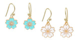 El Regalo 2 Pairs Cherry blossom Flower earrings, Sakura Blossom, Cute Dangle Drop Enamel Floral Earrings for Girls & Women (Blue & White)