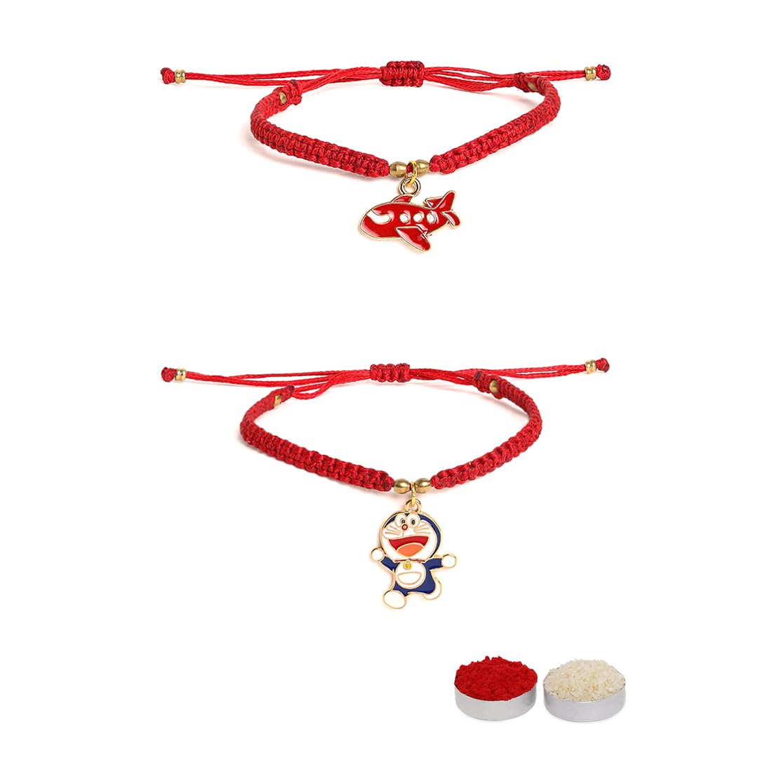El Regalo 2 PCs Cute Kids/Teens Rakhis Set for Brother/Sister/Niece/Nephew - Beautiful 2 Bracelet Rakhis Set with Roli Chawal, Message Card in Rakhi Gift Box (Option-3)