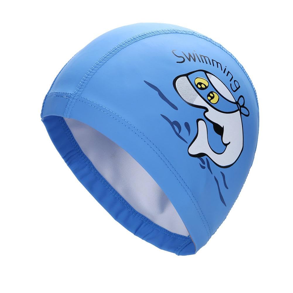 El Regalo 1PC of Cute Kids Dolphin PU Swimming Caps for Girls & Boys- Waterproof, Animal Print Swimming Cap (for Kids 6-12 Years) (Blue Fish Swim Cap)