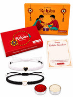 El Regalo 2PCs Minimalist & Elegant Heart Bracelet Rakhi Combo Set for Brother/Bhai/Bhaiya-Bhabhi with Roli-Chawal & Rakhi Gift Box - Handwoven, Beautifully Packaged (Black & White)
