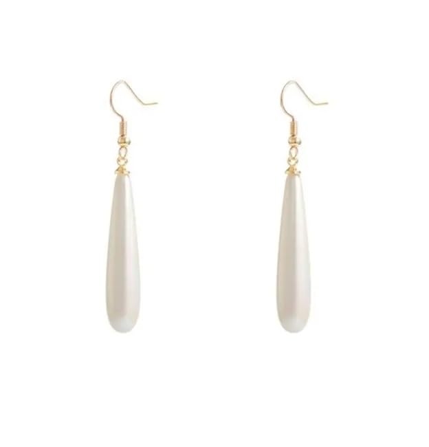 El Regalo Elegant Long Pearl Drop Earrings for Women & Girls | Minimalist White Teardrop Pearl Dangle Earrings | Korean Style Party Earrings | Fashion Jewellery