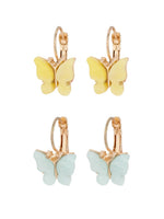 El Regalo Cute 2 Pairs Butterfly Lever Hook Earrings Combo for Girls & Women- Elegant Small Butterfly Hoop Earrings- Gift for Girls/Her (Yellow & Blue)