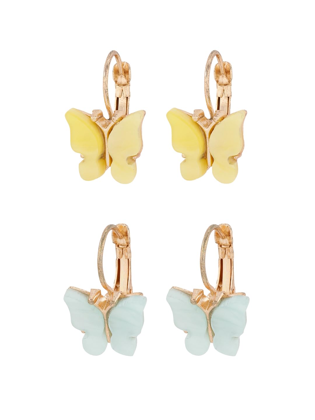 El Regalo Cute 2 Pairs Butterfly Lever Hook Earrings Combo for Girls & Women- Elegant Small Butterfly Hoop Earrings- Gift for Girls/Her (Yellow & Blue)
