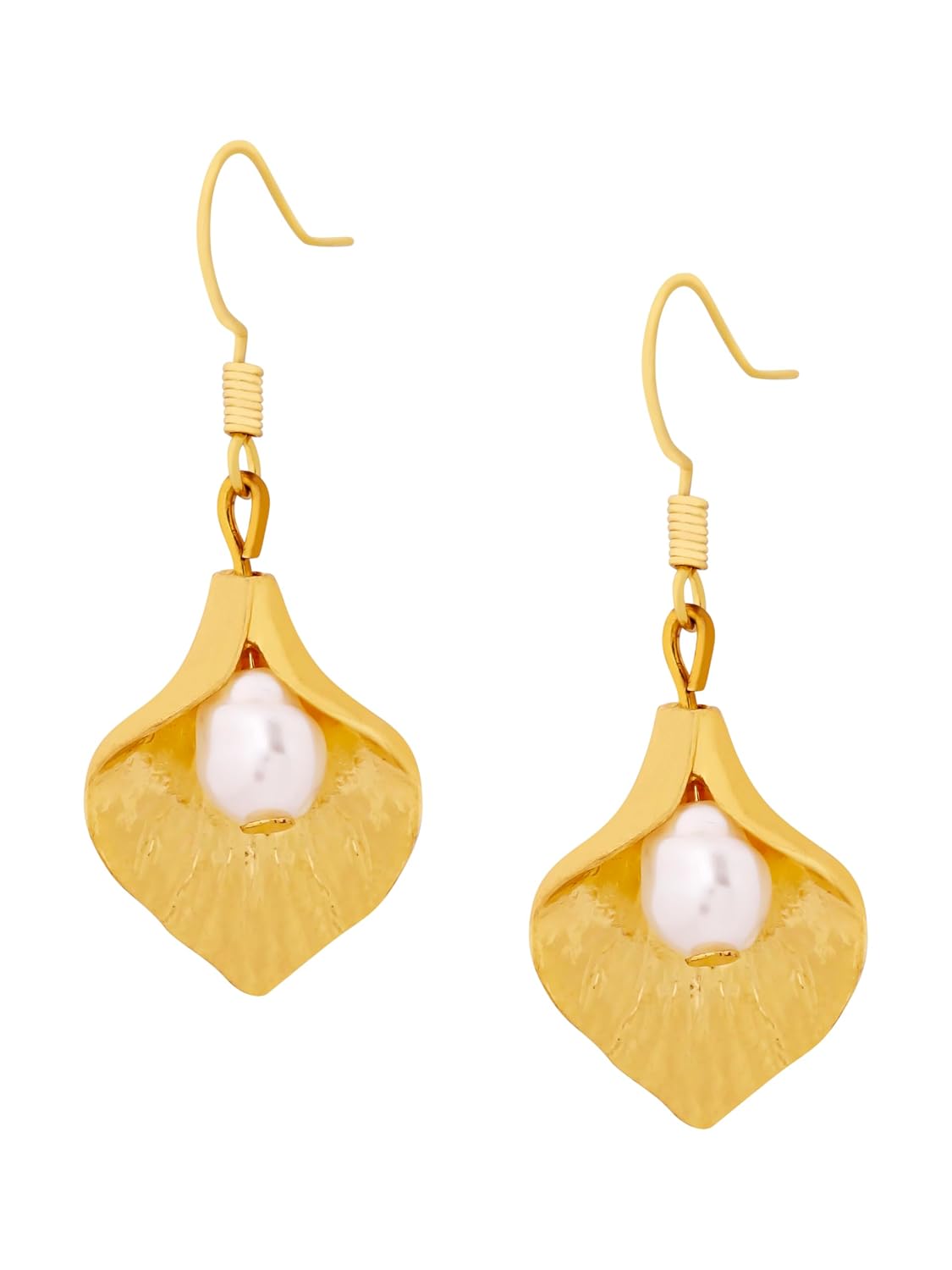 MINACHI Gold Tone Leaf Imitation Faux Pearl Dangle Drop Earrings Fashion Statement Jewelry Gift for Women, Zinc, No Gemstone