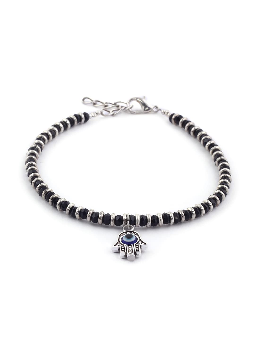 El Regalo 1 Leg Evil Eye Hamsa Hand Black Beads Nazaria Anklets Set- 1 PC Evil Eye Fashion Anklet for Women & Girls (Hamsa Hand Anklet)
