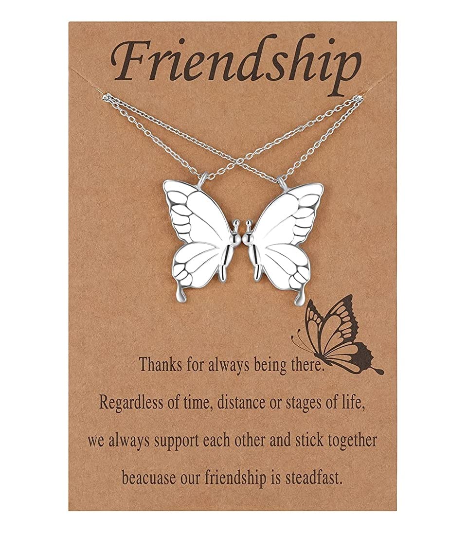 El Regalo 2 PCs Best Friend Butterfly Necklaces for Girls- Matching Butterfly Pendant Necklace Set BFF Friendship Necklace, Dainty Jewelry Gifts for Women Teen Girls (Silver BF Butterfly)