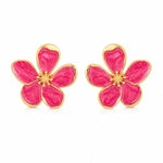 El Regalo Enameled Flower Stud Earrings for Women- Trendy Statement Big Flower Earrings (Magenta Red)