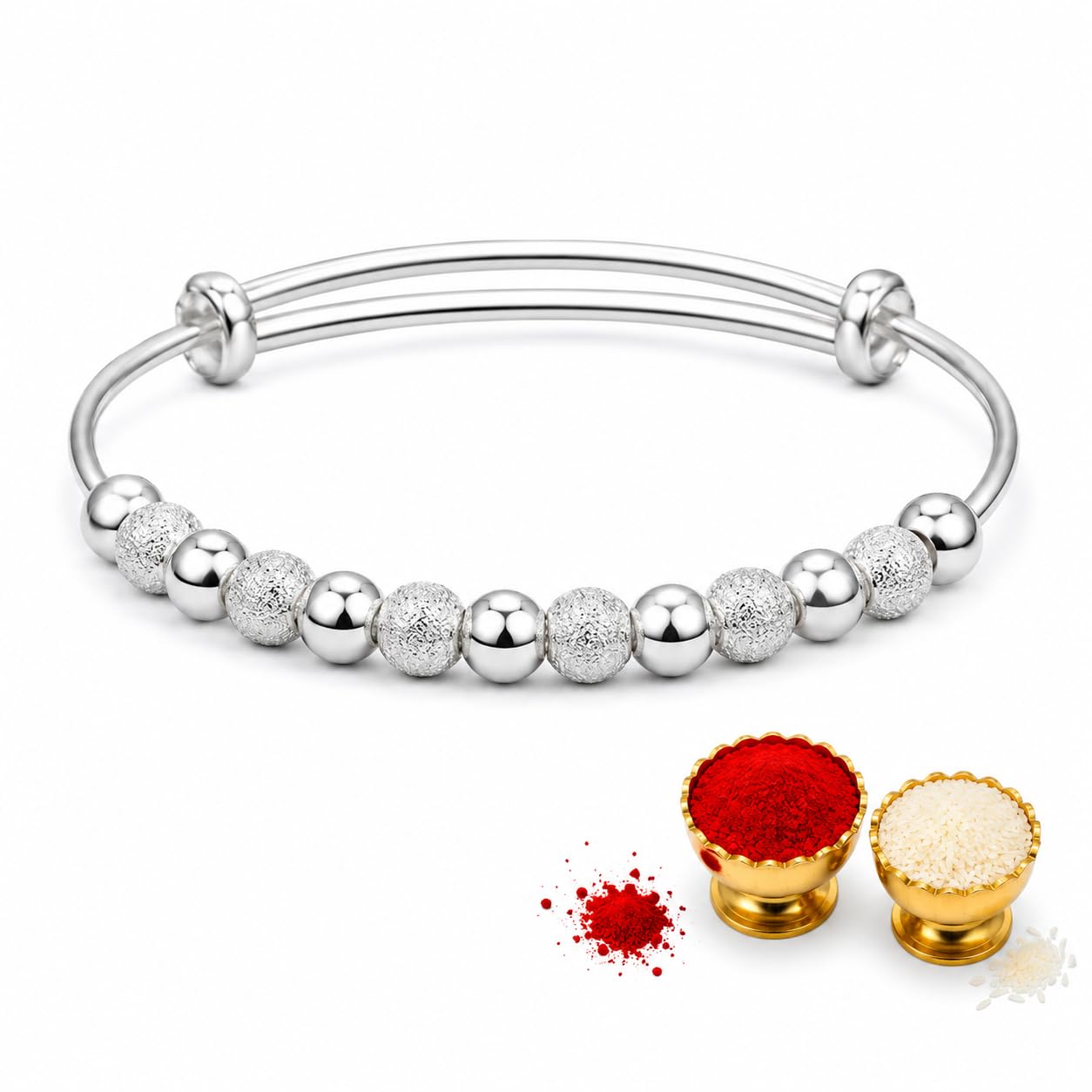 El Regalo Rakhi for Babies/Toddler/Baby Brother- 925 Silver Plated Bracelet Rakhi for Baby Brother with Roli Chanwal, Message Card in Rakshabandhan Box (Style-1)