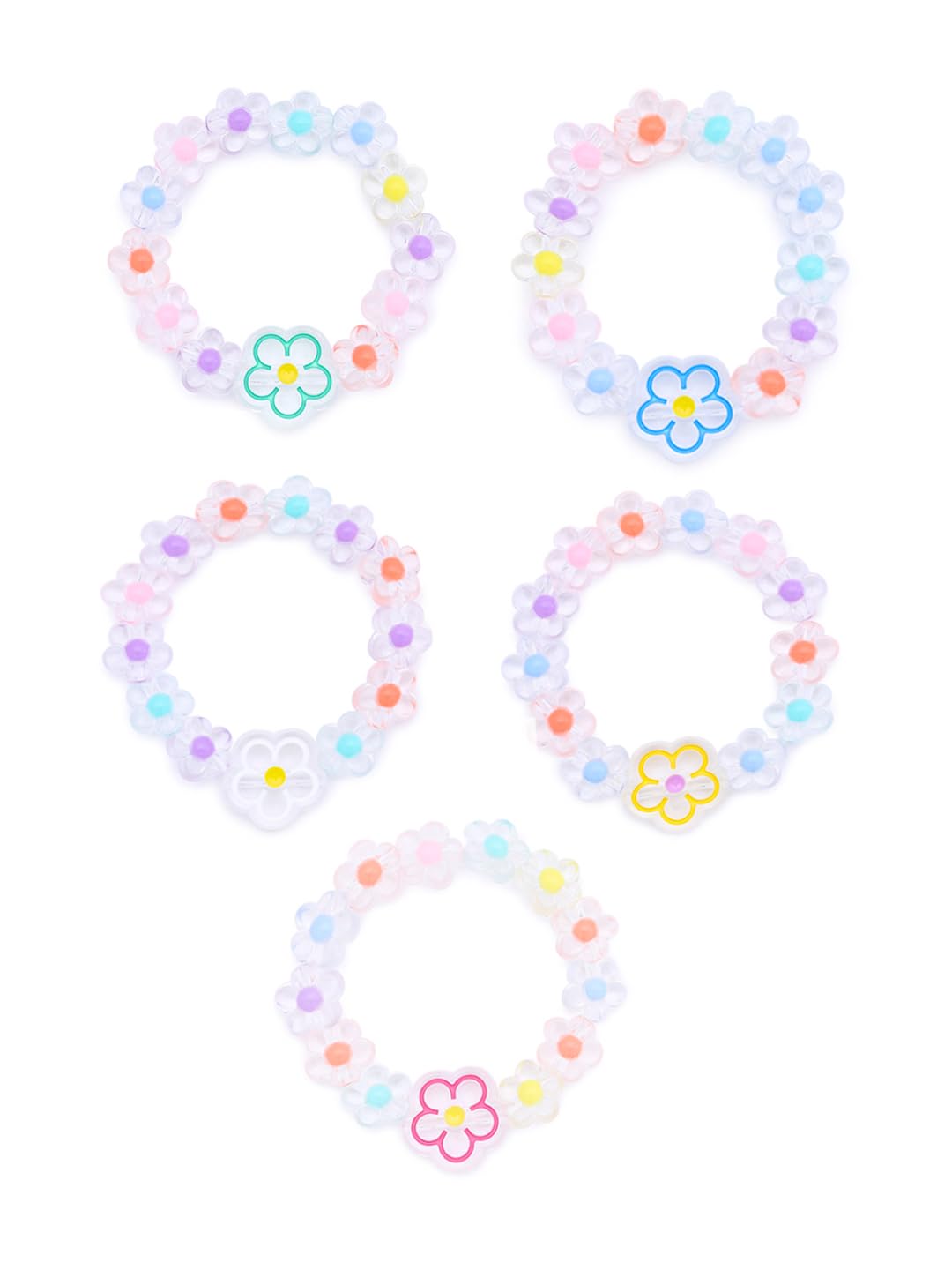 El Regalo 5PCs Colorful Beads Bracelets Set for Girls/Kids- Cute Candy Color Bracelets Set for Kids- Toddler Jewelry for Birthday, Party & Dress-Up Play (Flower)