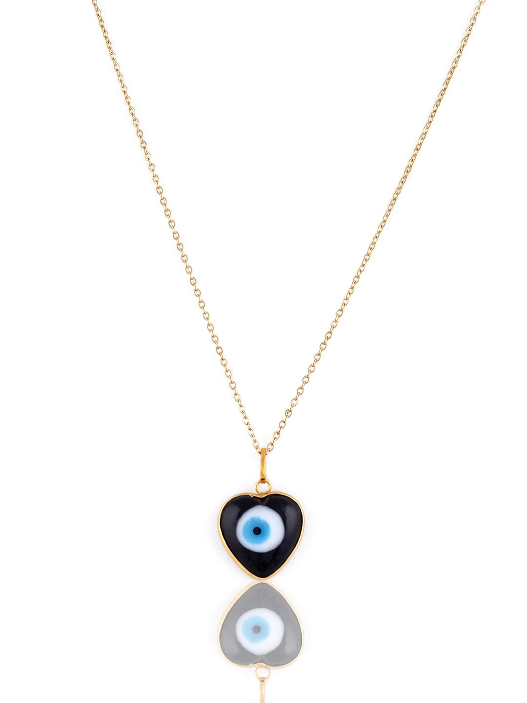 El Regalo Unisex Heart Evil Eye Pendant Necklace for Girls/Boys/Men & Women- Handmade Glass Lamp work Nazar Evil Eye Pendant Necklaces- Valentines Day Gift (Gold Tone Black Heart with Chain)