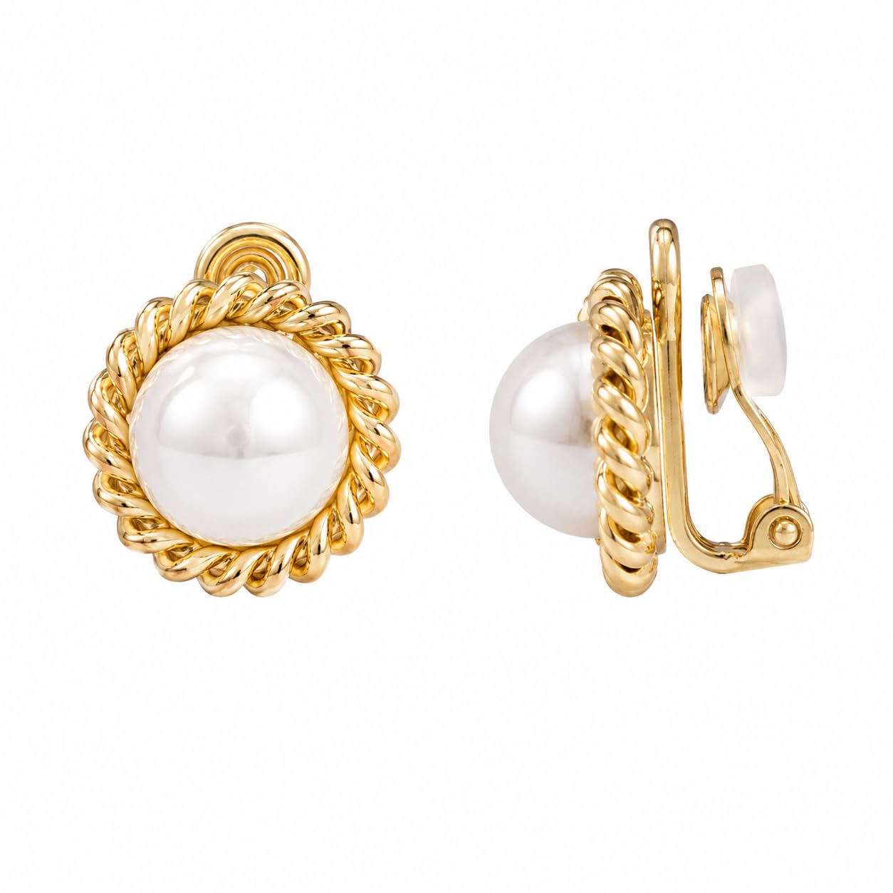 El Regalo Pearl Clip On Earrings for Women & Girls | Non Pierced Earrings with Big Pearl Stud | Vintage Clip Earrings for Girls | Elegant No Piercing Earrings | Party, Wedding & Daily Jewelry (Gold)