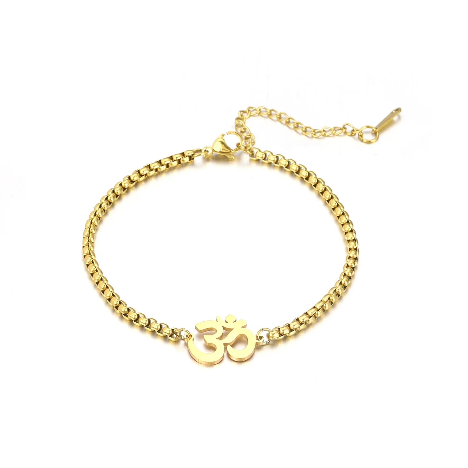 El Regalo 1 PC Stainless Steel OM/Aum Spritual Chain Bracelets for Boys/Men- Anti Tarnish/No Rust Spritual Meditaion Jewelry (Golden OM Bracelet)