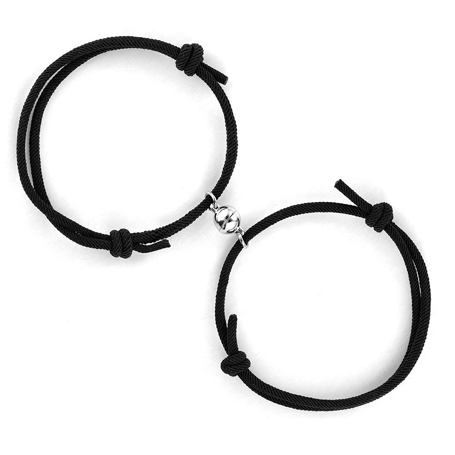 El Regalo Unisex 2 Pcs Magnetic Couple Ball Bracelets Set For Best Friend- Mutual Attraction Magnet Matching Bracelets Rope Braided Set For His Her Couples BFF Friendship Jewelry (2 Black Set)
