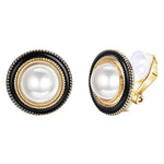 El Regalo Big Pearl Clip On Earrings for Non Pierced Ears- Round Faux Pearl Clip On Fake Non Piercing Earring (Black Enamelled)