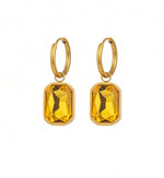 El Regalo Stainless Steel Rectangular Cut Rhinestone Hoop Earrings - Elegant 18K Gold Plated Waterproof Vintage-Inspired Cubic Zirconia Huggie Hoops for Women (Golden Yellow)