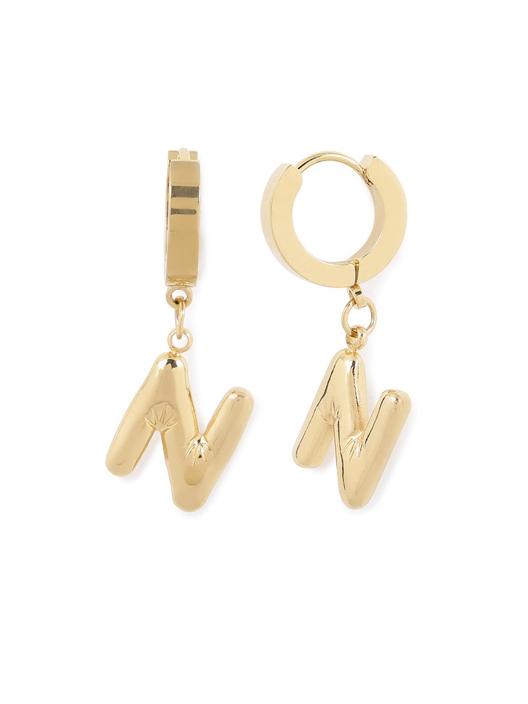 El Regalo Stainless Steel Bubble Name Initials Hoop Earrings- Anti Tarnish, Waterproof Name Letter Personalized Balloon Bubble Drop Earrings for Girls & Women (Name Initial- N)