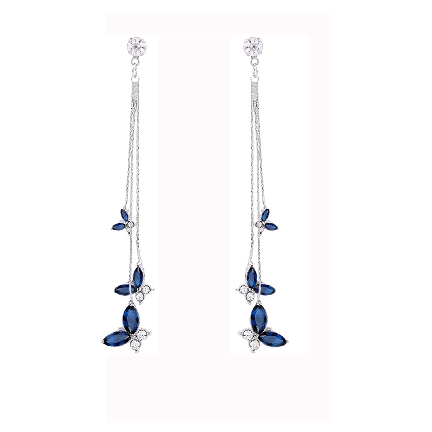 El Regalo Crystal Butterfly Drop Dangle Tassel Earrings for Women & Girls - Blue Butterfly Earrings