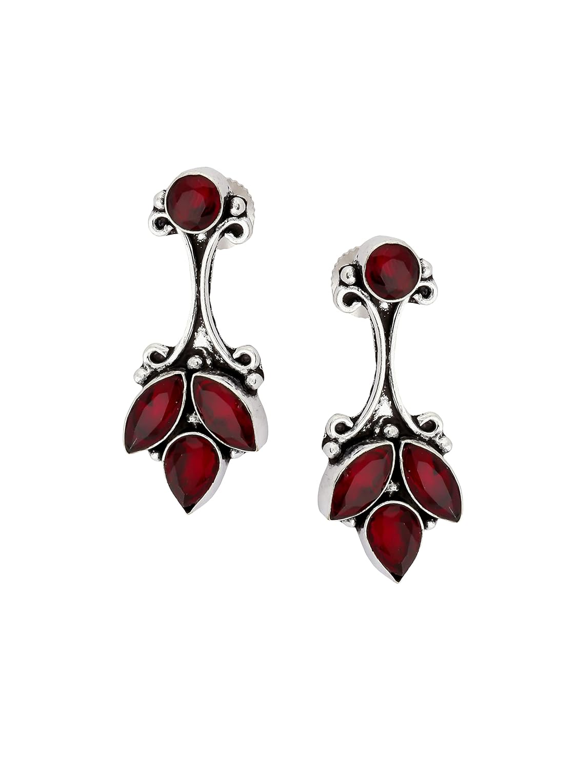 El Regalo 925 Silver Plated Vintage Stones Stud Earrings for Women & Girls (Red)