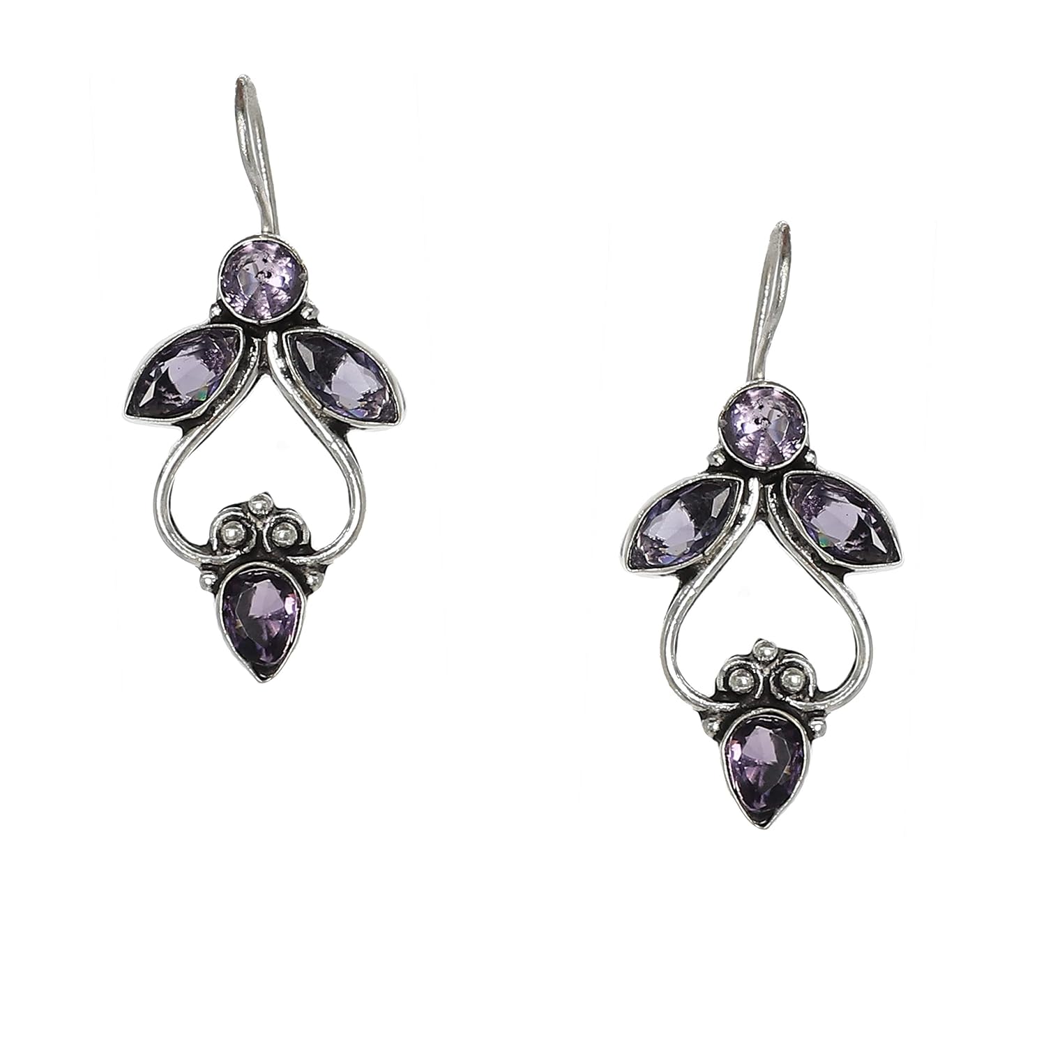 El Regalo Oxidized Silver Brass Earrings with Stones for Girls & Women Vintage Flower Oxidized Earrings for office and casual outings