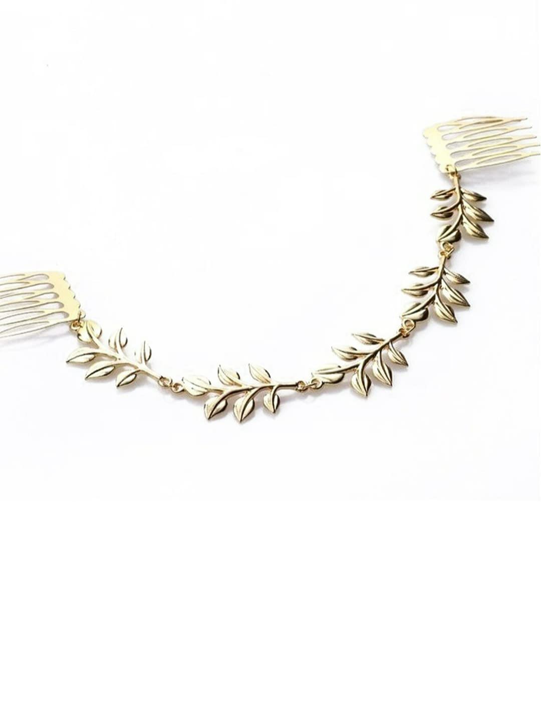 El Regalo Fancy Gold Tassel Floral Leaf Hair Jewelry | Head Chain with Clips for Girls & Women