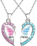 El Regalo 2 Pcs Bff Best Friend Forever Split Magnetic Matching Pendant Necklaces Set- Heart, Flower, Swan, Mermaid, Unicorn Pendant Friendship Necklaces (Pink & Blue Butterfly, Girls)