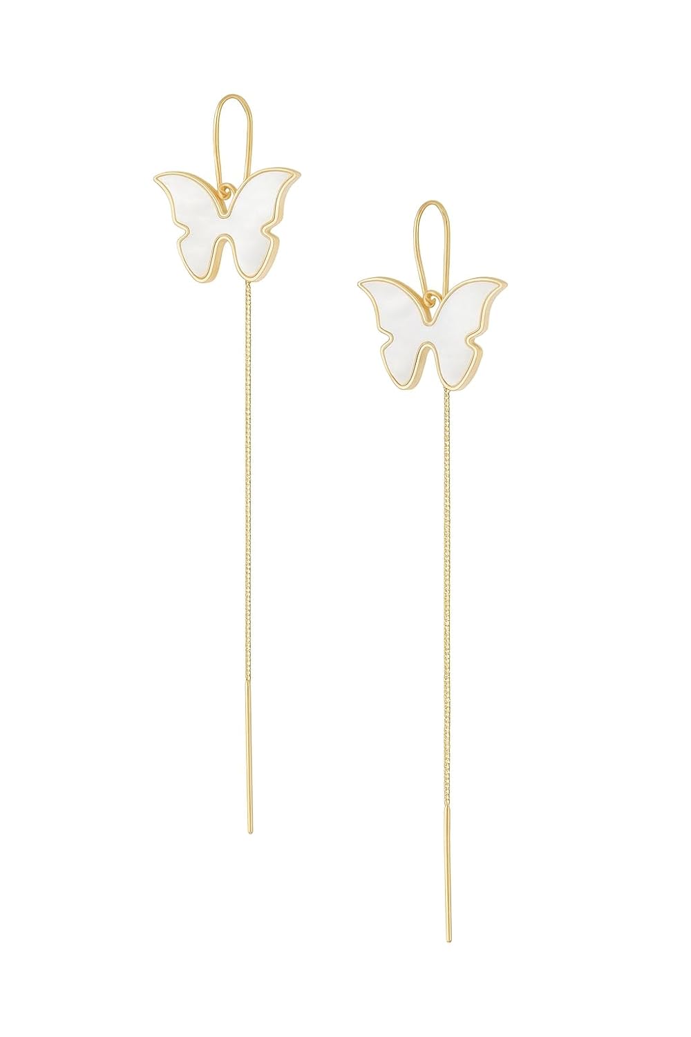 El Regalo Butterfly Threader Earrings for Women & Girls | Lightweight Long Chain Dangle Earrings | Trendy Gold Plated Butterfly Sui Dhaga Earrings | Minimal Elegant Jewelry (Shell White)