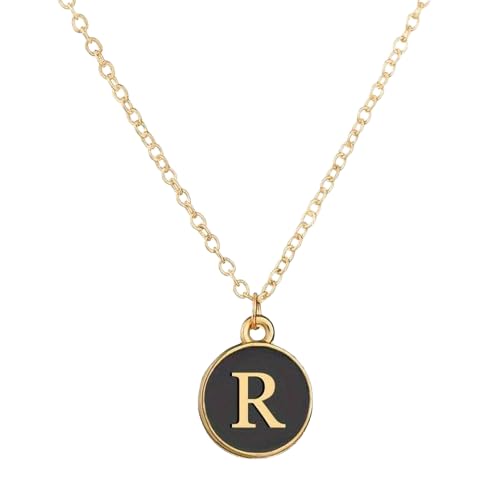 El Regalo Name Initials Personalized Letter Unisex Pendant Necklace- Enameled Name Letter Small Pendant with Stainless Steel Chain (R Letter)