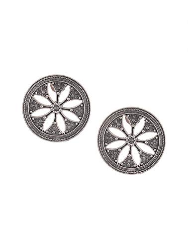 El Regalo Oxidized Silver Brass Big Studs Earrings/Bollywood Big Oxidized Tribal Boho Stud Earrings (Big Leaves Cut)