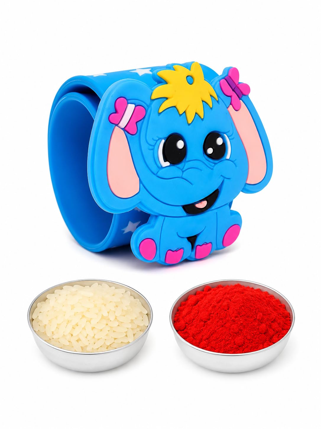 El Regalo Cute Slap Band Bracelet Rakhi for Kids Boys & Little Brother | Fun Quirky Silicone Slap Wristband Rakhi for Toddlers & Children with Roli Chawal Pack and Gift Box- Elephant