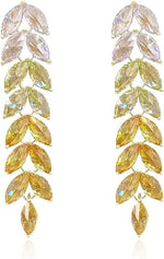 El Regalo Gradient Crystal Long Chandelier Tassel Dangle Earrings - Rhinestone Leaf Drop Statement Earrings for Women, Lightweight, Comfortable, Sparkling Jewelry (Yellow)