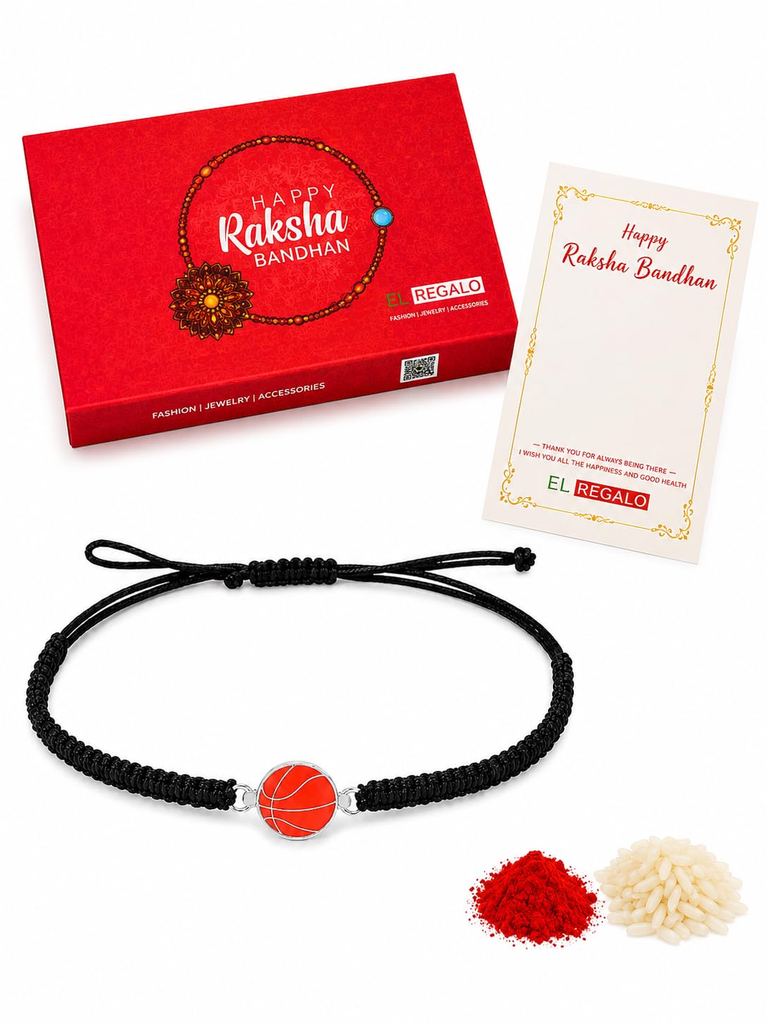 El Regalo 1PC Sports Balls Rakhi for Brother- Cute & Fancy Balls Bracelet Rakhi for Sports Lover Brother with Roli Chawal in Rakhi Gift Box (Basket ball)