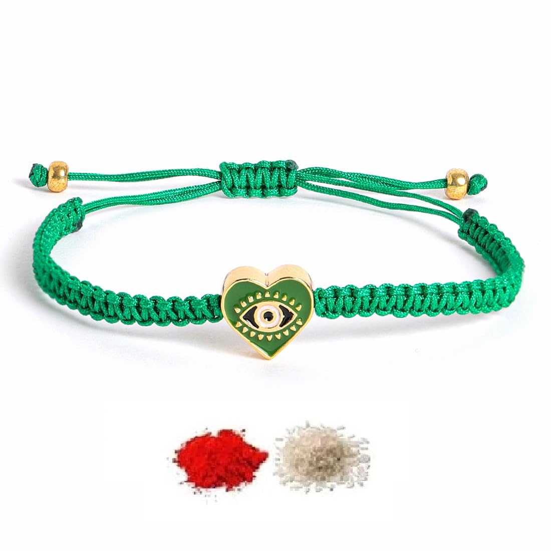 El Regalo 1 PC Heart Evil Eye Nazaria Rakhi for Brother- 1 PC Rakhi, Shagun Pack & Rakhi Message Card in Gift Box - Rakhi for Bhai/Bhabhi/Bhatija/Bhatiji (Green Heart Evil Eye)
