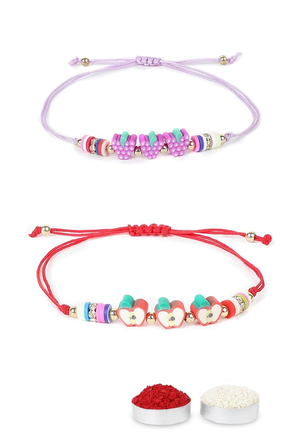 El Regalo 2PCs Cute Kids Fruits Beads Bracelet Rakhis Set for Brother/Bhai - Kids Rakhis with Roli Chawal in Gift Box - Adorable Fruit Charm Rakhis for Boys (Cute Rakhi Set-2)