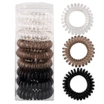 El Regalo 9 Pcs Spiral Hair Ties, No Crease Coil Ties, Phone Cord Ties for Thick Hair - Ponytail Holder Elastics for Kids/Girls/Women (Black Grey Shades)
