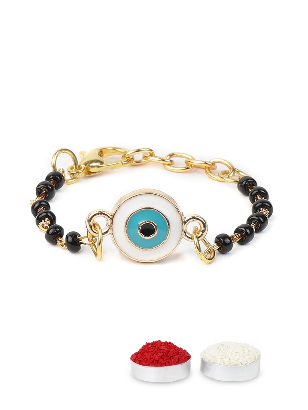 El Regalo Cute Evil Eye Nazaria Bracelet Rakhi for Babies/Kids with Roli Chawal, Rakhi Message card in Rakhi Gift Box- Baby Nazaria Rakhi (Blue Evil Eye Nazaria Rakhi)