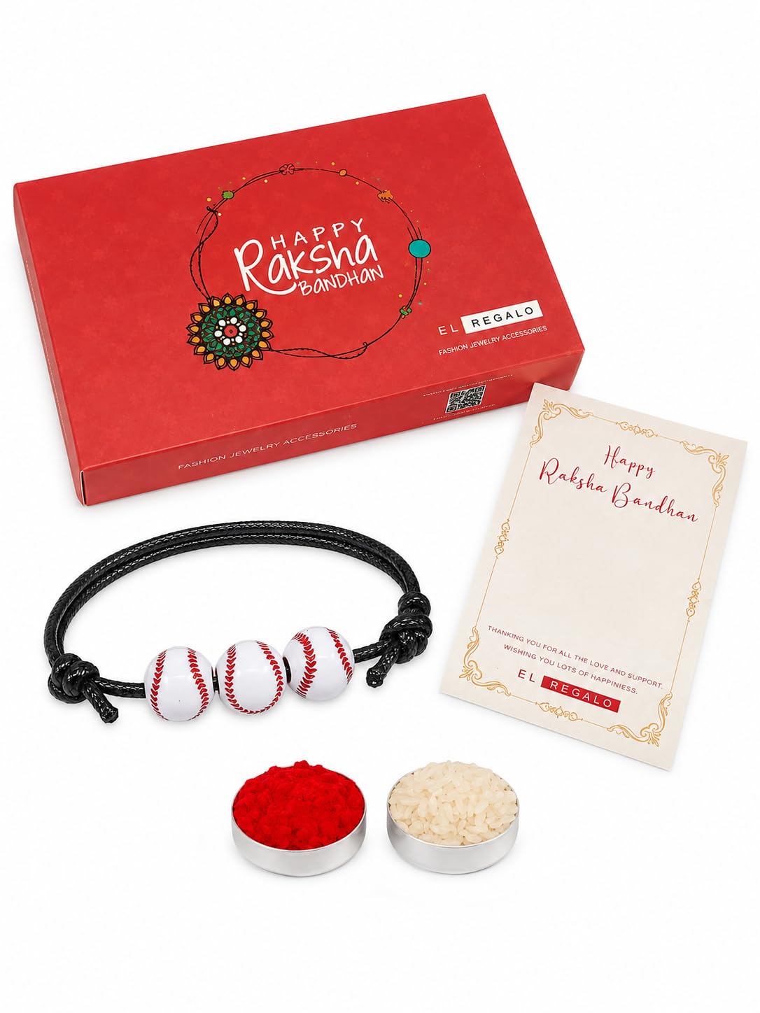 El Regalo 1PC Rakhi for Kids | Sports Balls Bracelet Rakhi for Brother- Rakhi for Sports Lover Bhai with Roli-Chawal Shagun, Message Card in Rakhi Gift Box for Kids/Adults (Option-6)
