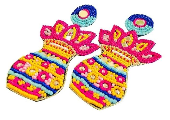 El Regalo Seedbeads Big Kalash Earrings- Exquisite Shubh Kalash Ethnic Statement Stud Earrings for Weddings/Haldi/Mehndi Ceremonies Parties