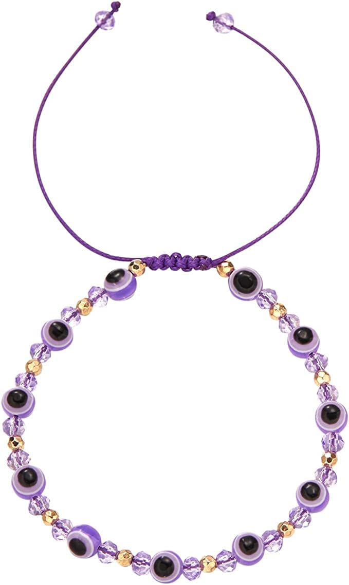 El Regalo 1 PC Evil Eye with Crystals Beads Adjustable Unisex Bracelet for Girls/Boys/Men/Women (Purple)