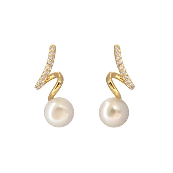 El Regalo Twist Rhinestone Encrusted Pearl Earrings- Fancy Pearl Earrings for Girls & Women