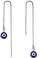 El Regalo 1 Pair Evil Eye Hamsa Hand Earrings - Small Dangle Hoop Earring Dainty Blue Evil Eye Small Simple Hypoallergenic Earrings for Girls & Women (Round Evil Eye Threader)