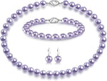 El Regalo Elegant 3-Piece Pearls Jewelry Set Includes Strand Mala, Stunning Bracelet & Dangle Earrings | Premium 8mm Round Shell Pearl Necklace Set for Women | Luxury Party Gifting (Purple)